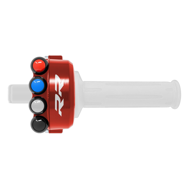Gasgriffgehäuse mit integriertem Lenkerschalter JetPrime BMW S 1000 RR (15-18) JP CO BM008RR – geschlossenes Gehäuse, mit RR-Schriftzug