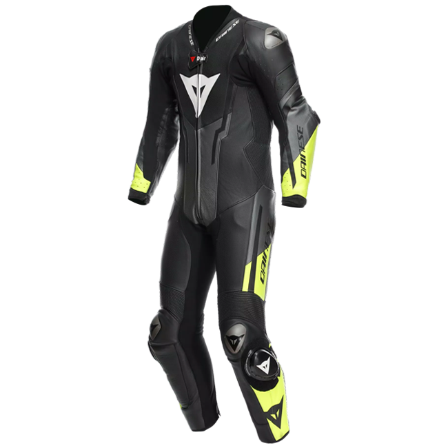 Dainese Misano 3 D-AIR® Macacão de Couro – Vestuário de Corrida com Airbag Perfurado | Masculino | Preto/Amarelo Neon 