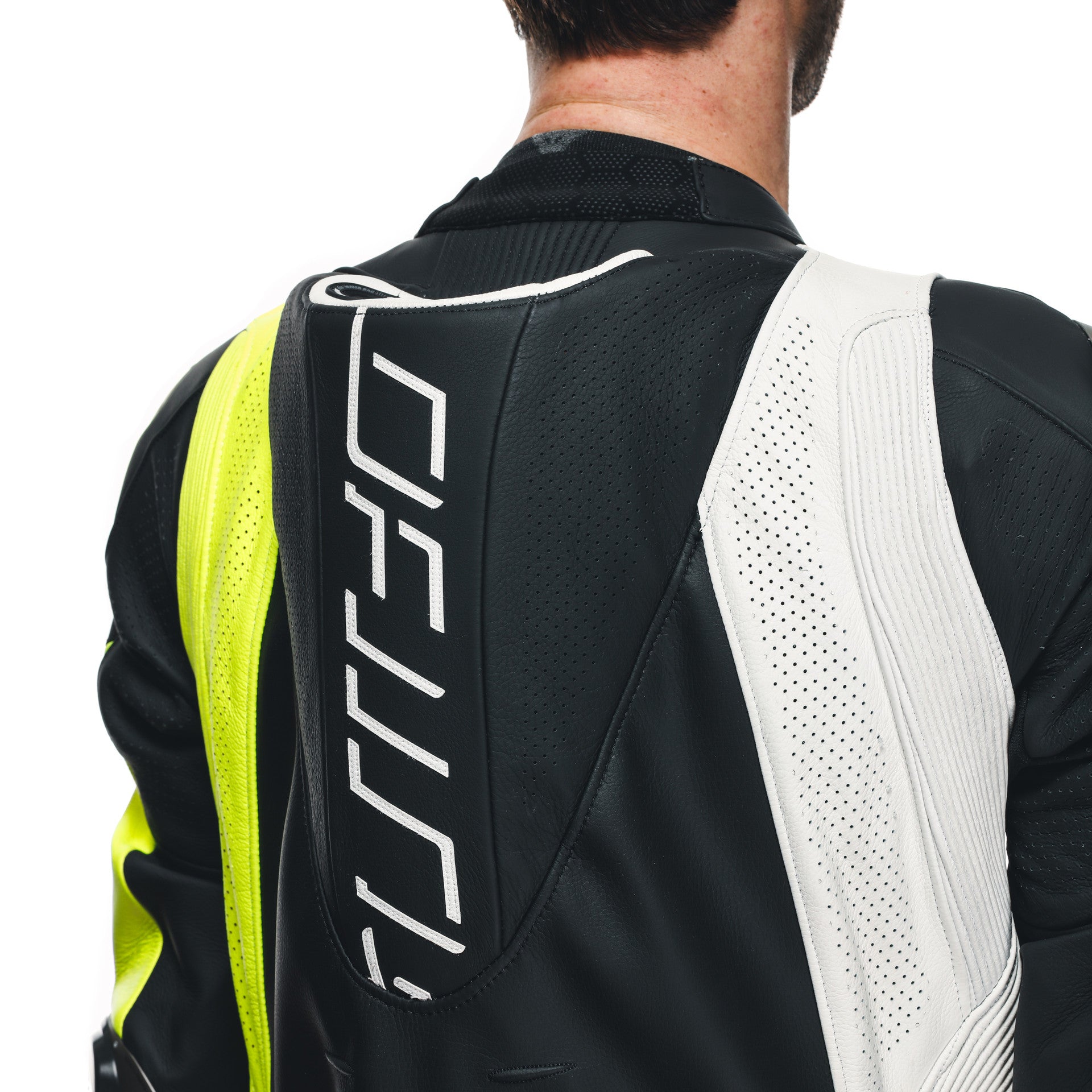 Dainese Audax D-ZIP fato de couro de uma peça – fato de corrida perfurado | Homens | Preto/Amarelo Neon 