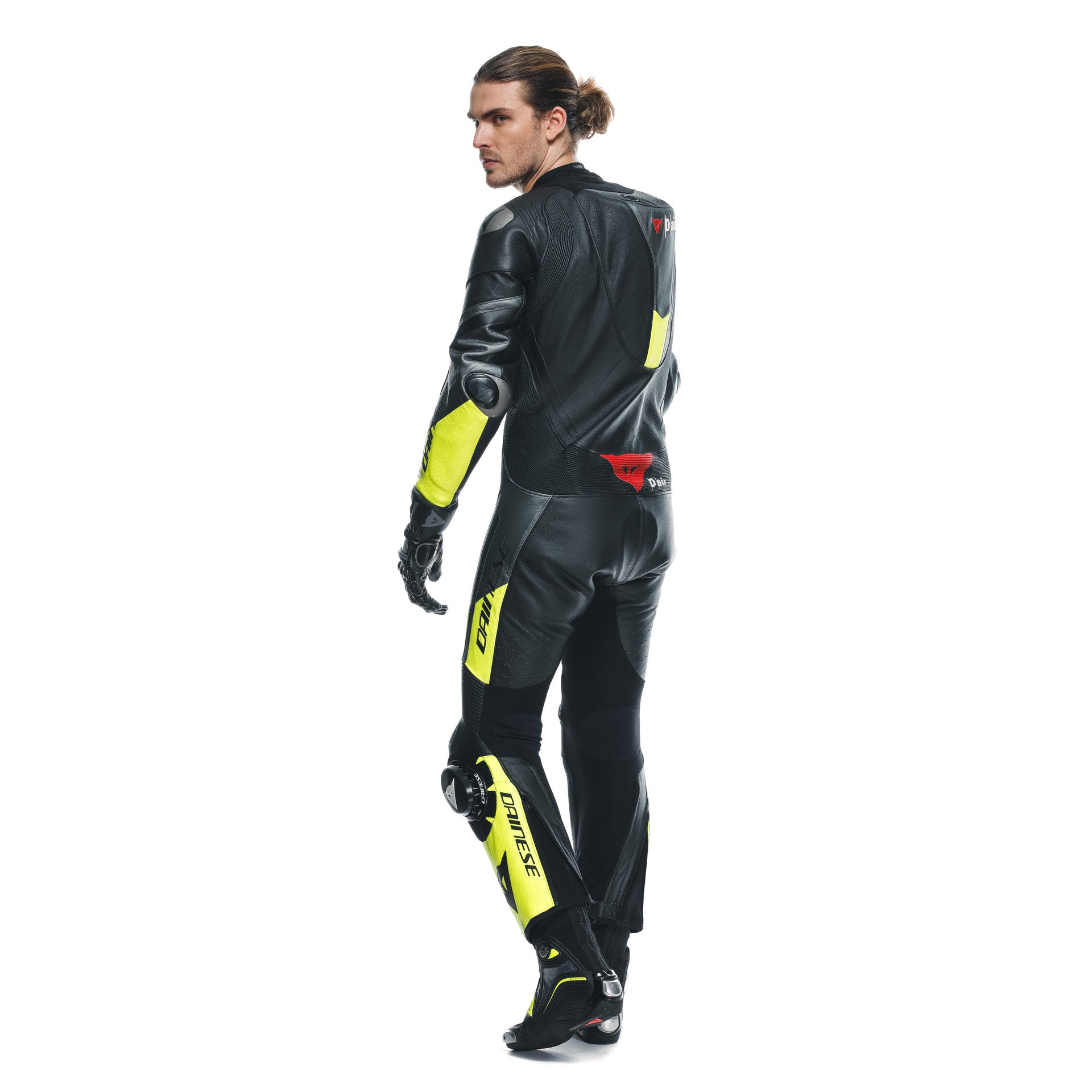 Dainese Misano 3 D-AIR® one-piece leather combination-perforated airbag racing suit | Men | Black/neon yellow