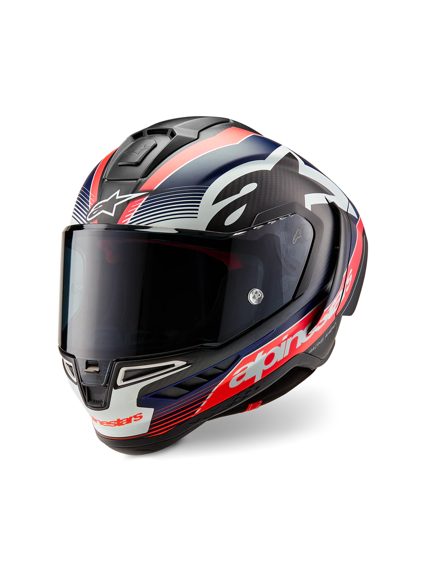 Capacete Alpinestars Supertech R10 Team Carbon Carb Vermelho Fluorescente Azul Escuro Fosco 8200224-1383 
