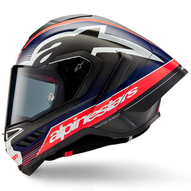 Capacete Alpinestars Supertech R10 Team Carbon Carb Vermelho Fluorescente Azul Escuro Fosco 8200224-1383 