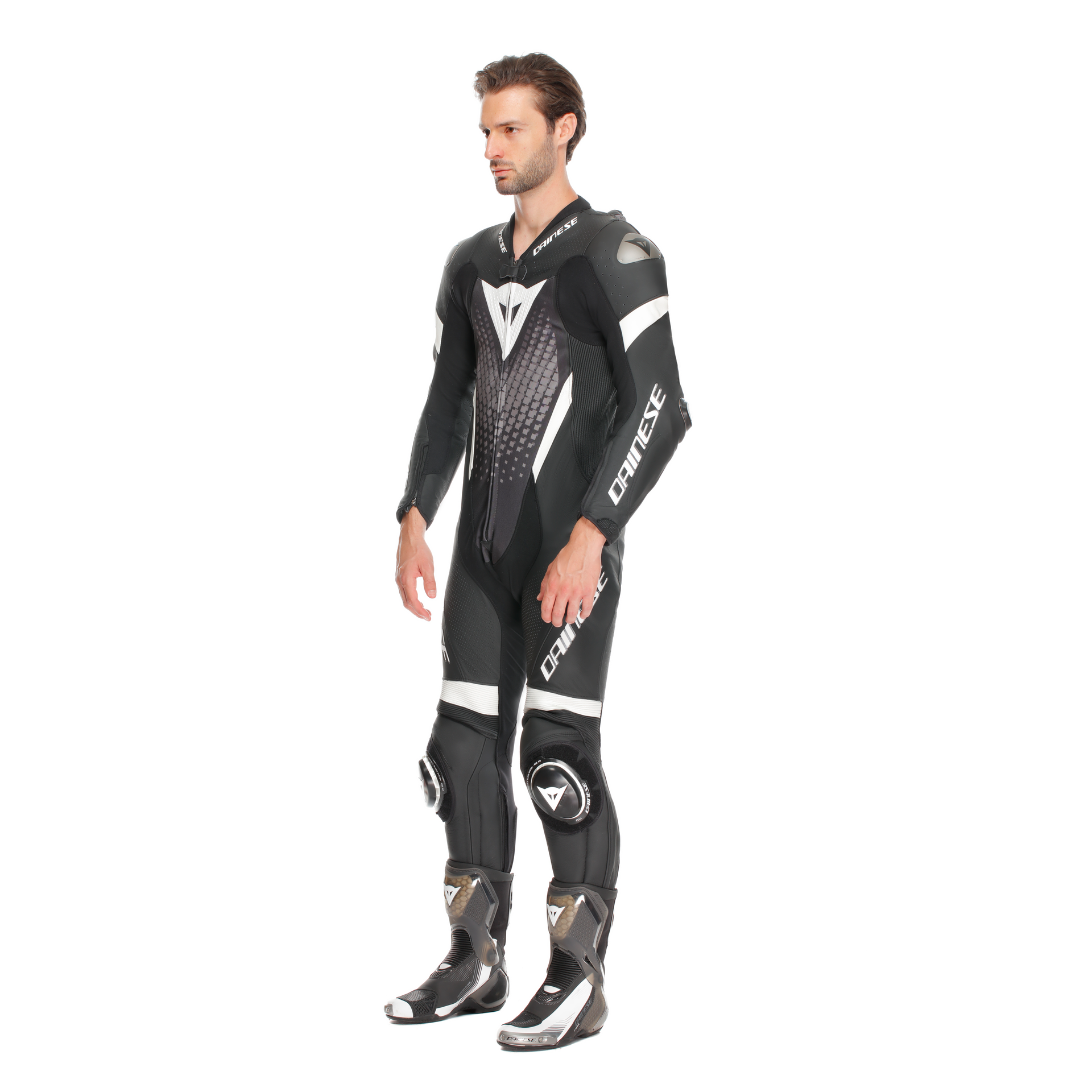 Dainese Laguna Seca 6 Macacão de Couro Inteiro – Macacão de Corrida Perfurado | Homens | Preto/Branco 