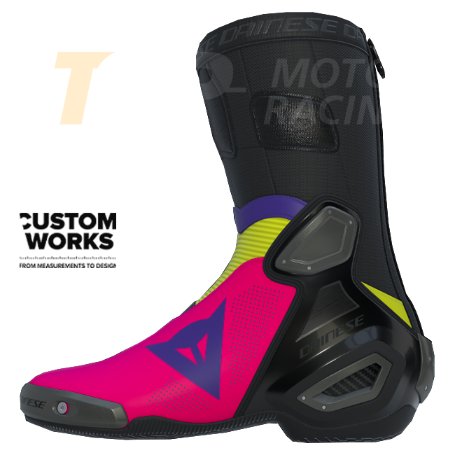 Botas de motociclismo Dainese Axial 2 Air Racing e estrada | Homem | Fuxia / Violeta / Amarelo claro | Custom Works 