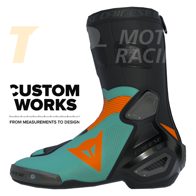 Dainese Axial 2 Air Racing and street motorcycle boots | Men | Fluo Orange / Sardinian Sea Blue | Custom Works 