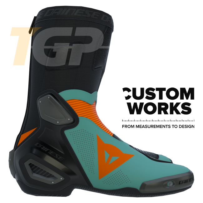 Dainese Axial 2 Air Racing and street motorcycle boots | Men | Fluo Orange / Sardinian Sea Blue | Custom Works 