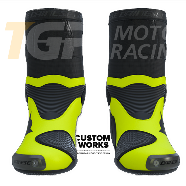 Dainese Axial 2 Racing and Street Motorcycle Boots | Men | Black / Fluorescent Yellow | Custom Works 