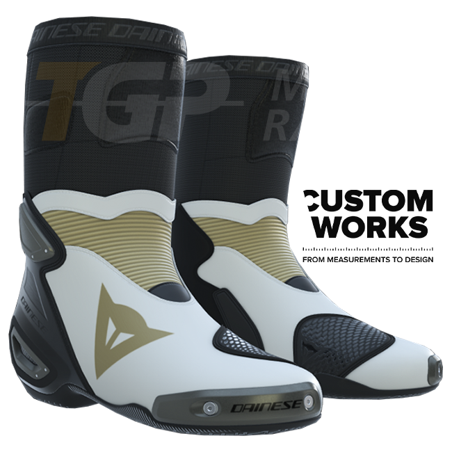 Botas de moto de corrida e estrada Dainese Axial 2 | Homem | Pérola branco / Magnésio | Custom Works 