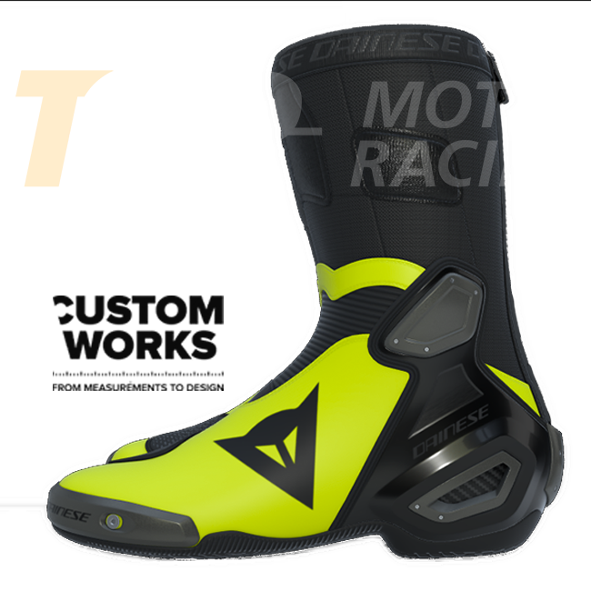 Dainese Axial 2 Racing and Street Motorcycle Boots | Men | Black / Fluorescent Yellow | Custom Works 