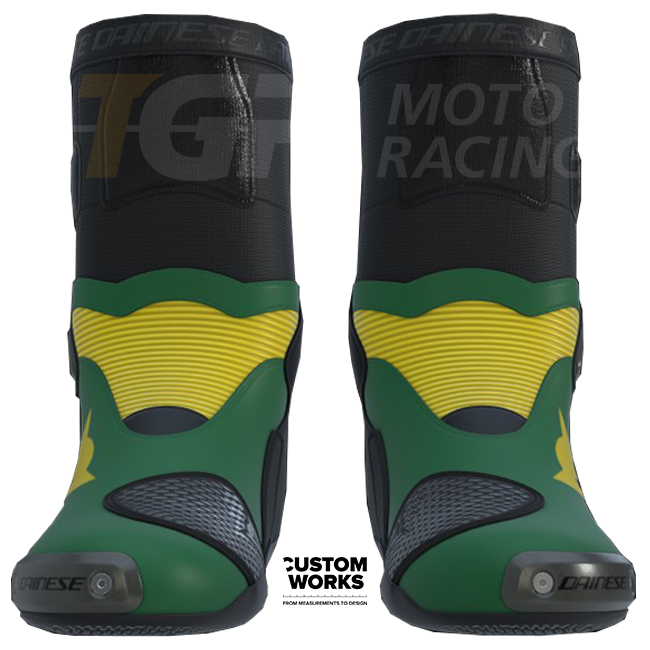 Dainese Axial 2 Air Racing and Street Motorcycle Boots | Men | Forest Green / Yellow | Custom Works 