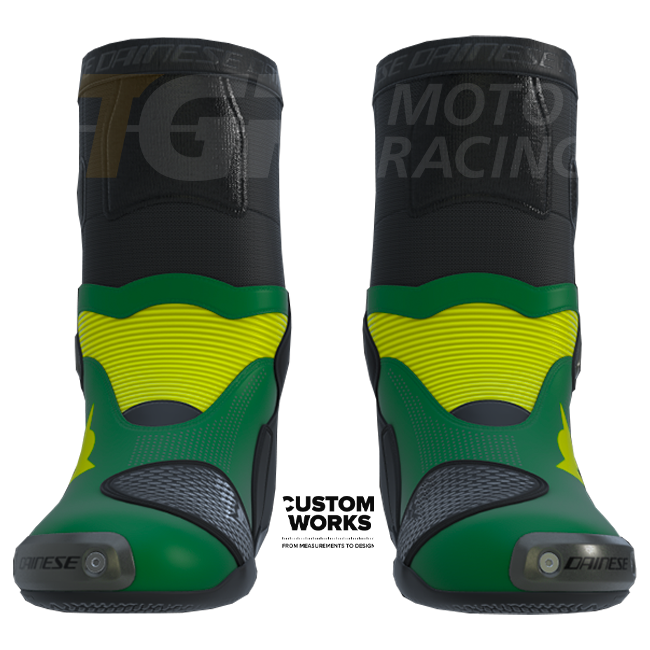 Botas de motociclo de corrida e estrada Dainese Axial 2 Air | Homem | Verde-oliva / Amarelo | Custom Works 