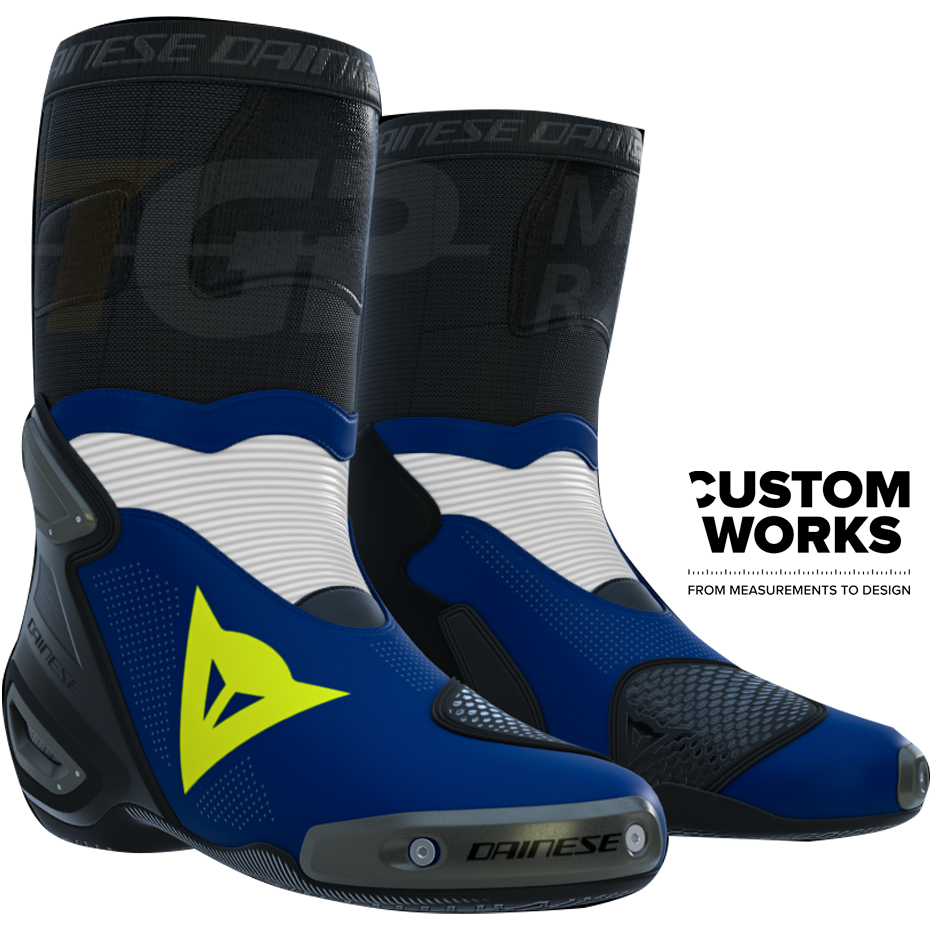 Dainese Axial 2 Air racing and street motorcycle boots | Men | Yamaha Blue / White / Fluo Yellow | Custom Works 