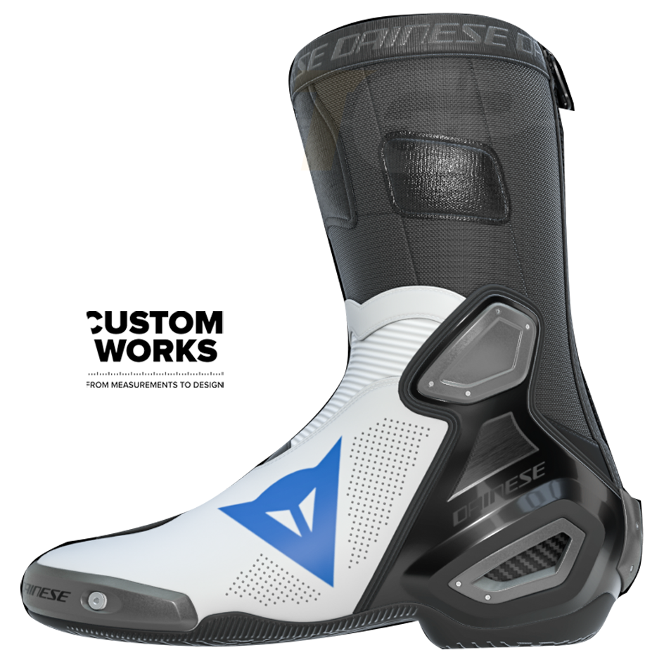 Botas de motociclo de corrida e estrada Dainese Axial 2 Air | Homem | Branco / Azul céu | Custom Works 
