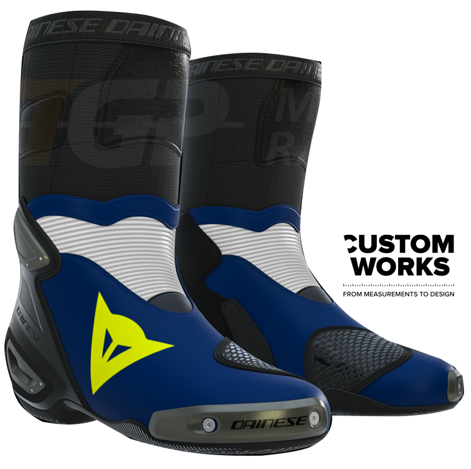Dainese Axial 2 racing and road motorcycle boots | Men | Yamaha Blue / White / Fluo Yellow | Custom Works 