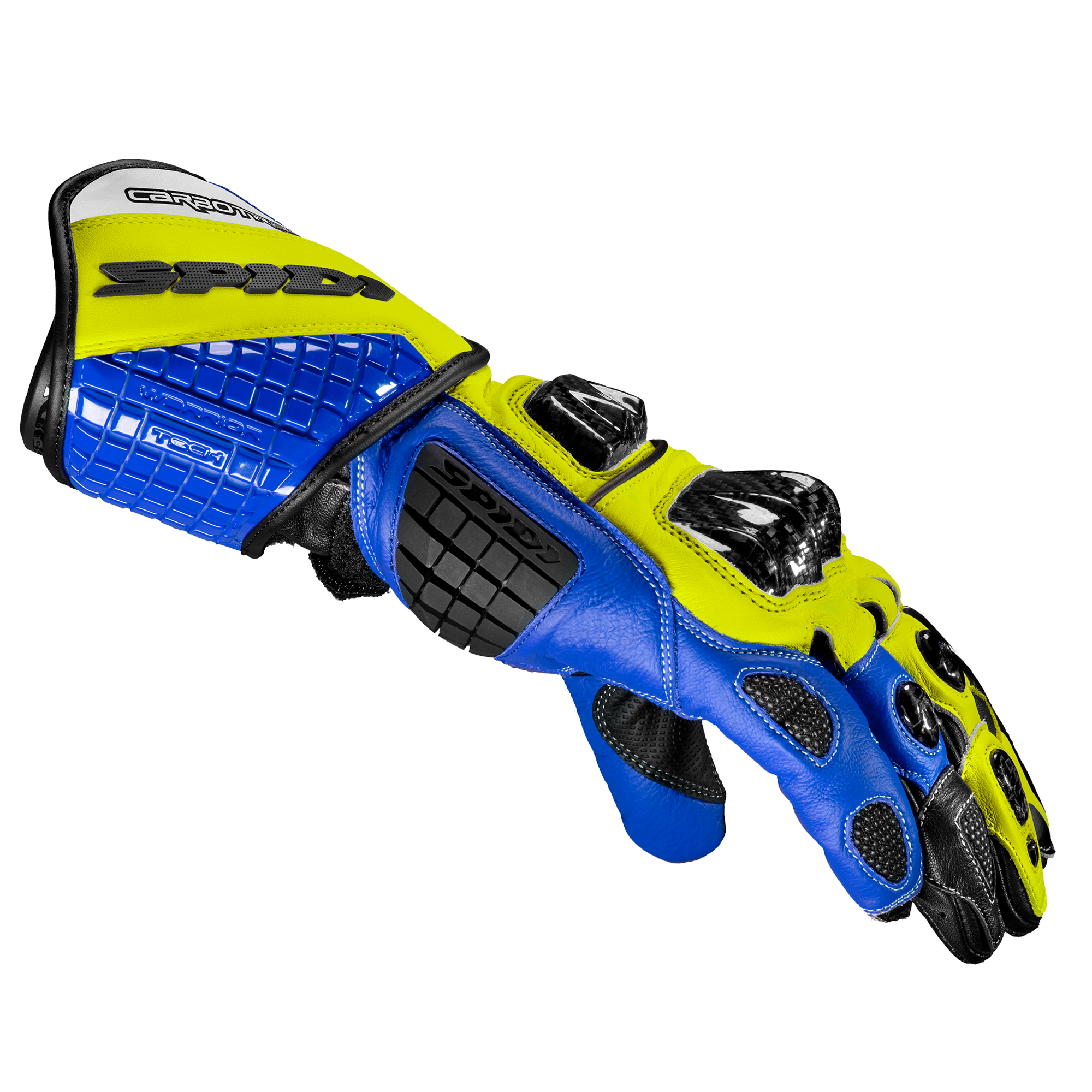 Spidi Carbo Track Evo racing motorcycle leather gloves | Men | Blue/Yellow | A203477 