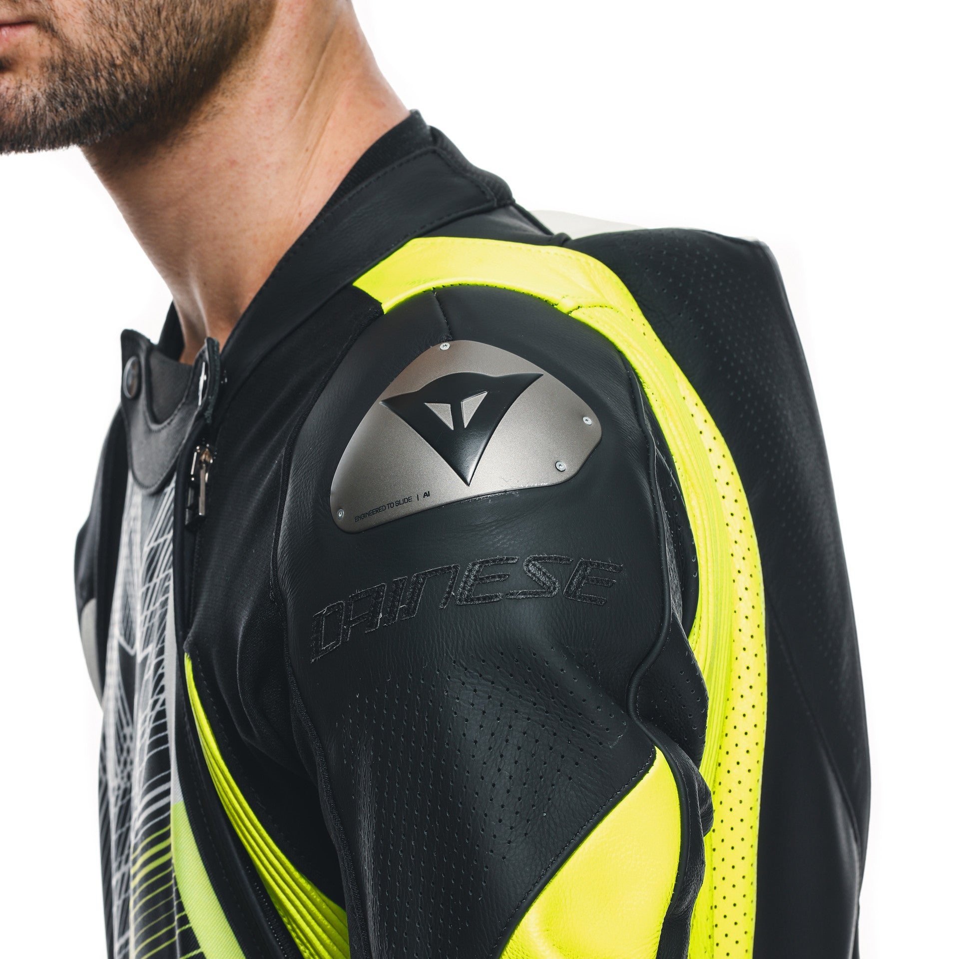Dainese Audax D-ZIP fato de couro de uma peça – fato de corrida perfurado | Homens | Preto/Amarelo Neon 