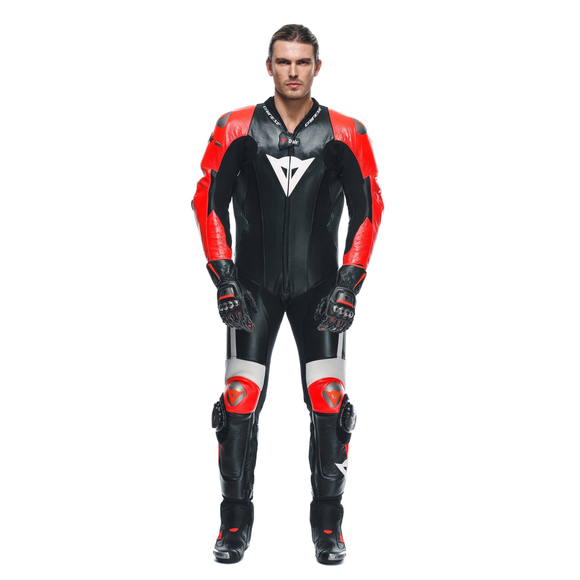 Dainese Mugello 3 D-AIR® one-piece leather combination-perforated airbag racing suit | Men | Black/red