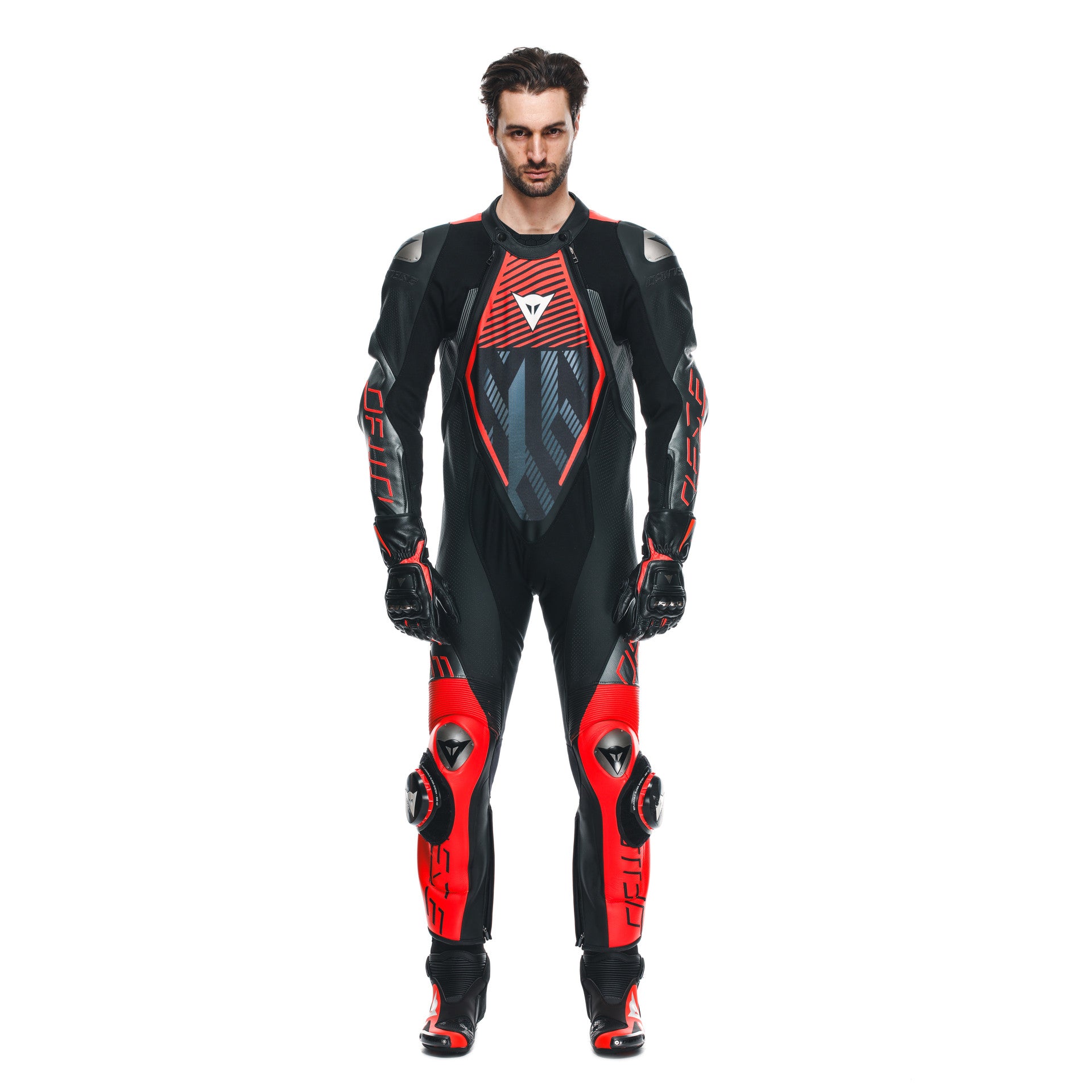 Dainese Audax D-Zip one-piece leather combination-perforated racing suit | Men | Black/red
