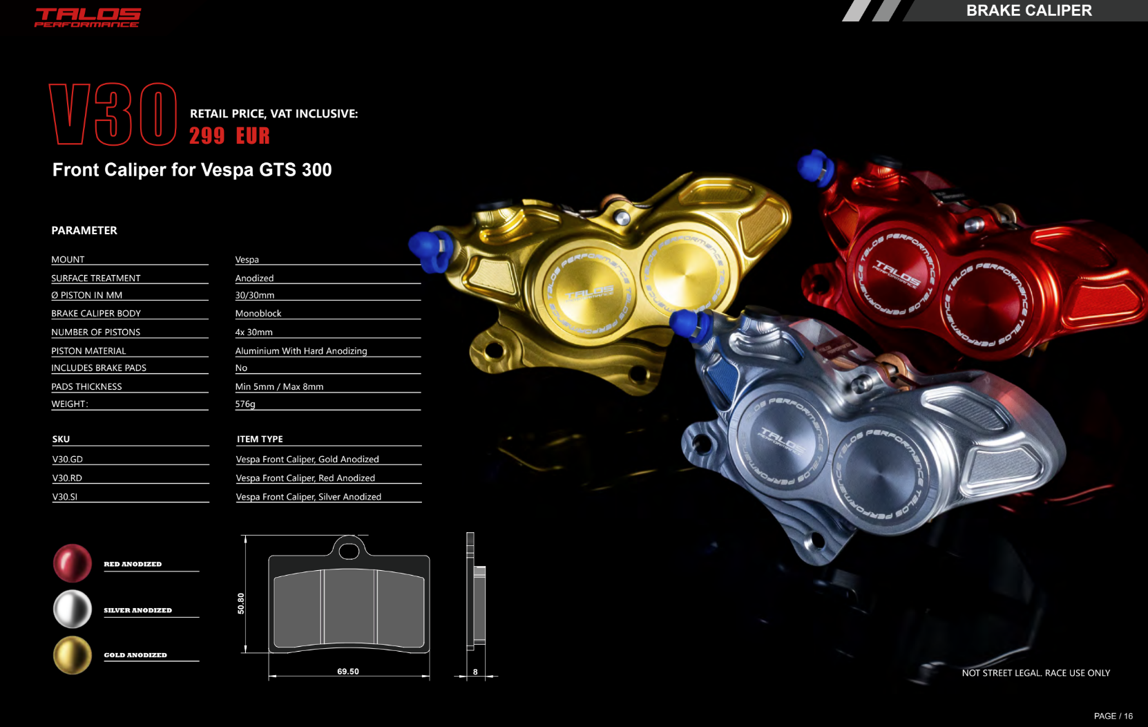 Talos V30 CNC Monoblock Brake Caliper Front | V30.SI 