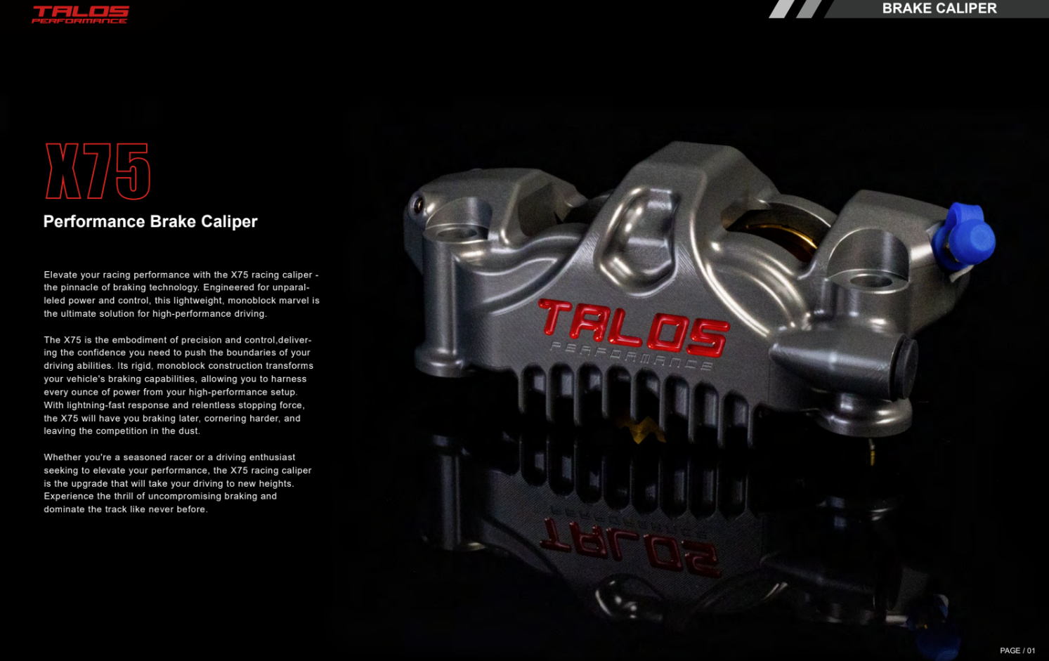 Talos X75 SBK Racing Monoblock P4 32/36 100mm Brake Caliper Front Right | X75.100.HD.R 