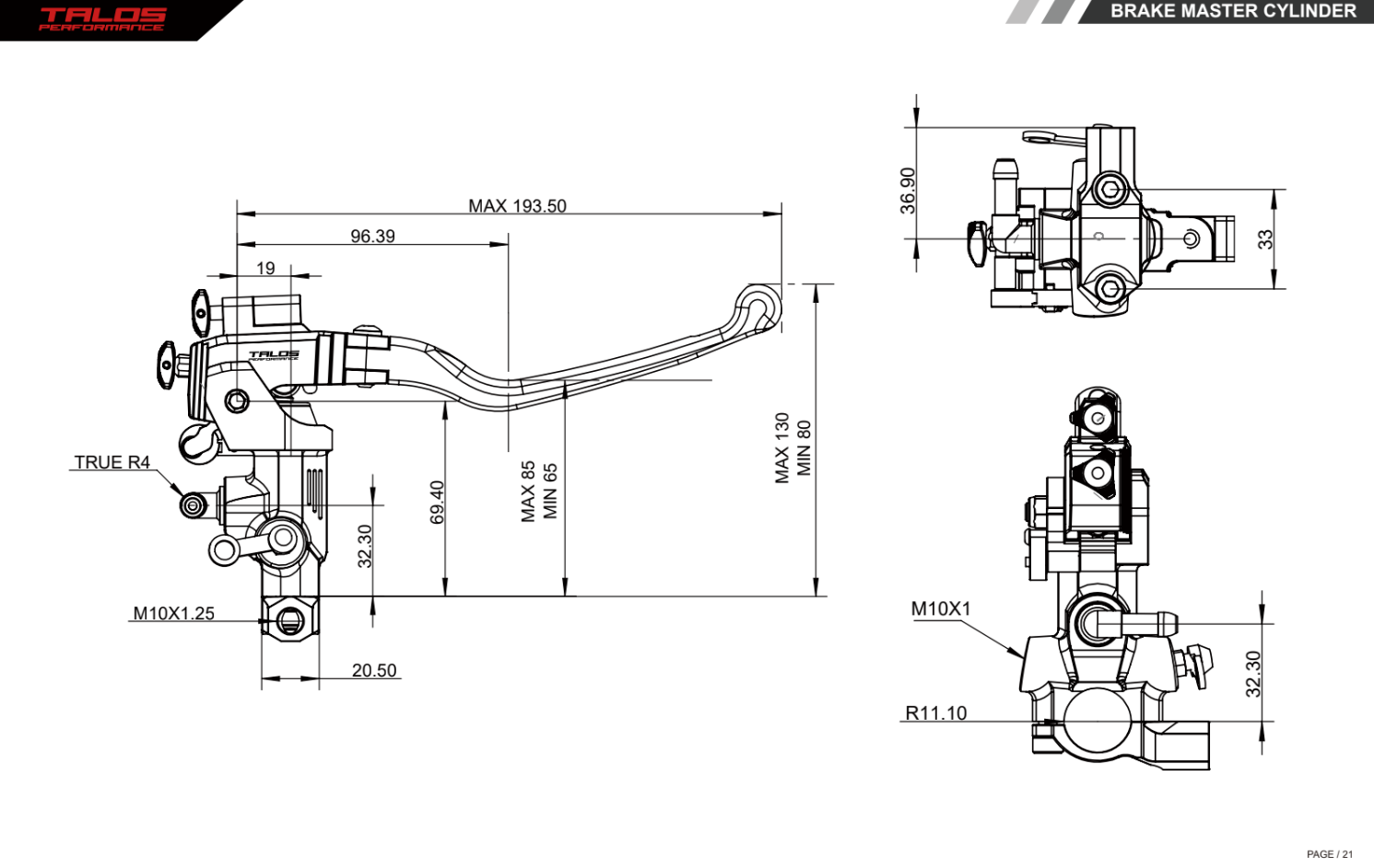 Talos CNC XS Radial Racing Brake Master Cylinder 16x18-20 | XS.16 