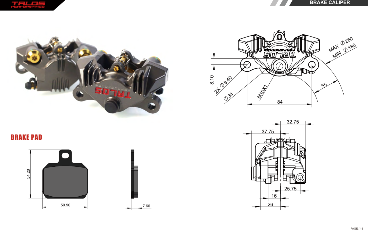 Talos P2 34 CNC Racing 84mm pinça de travão traseira | A55.84.HD 