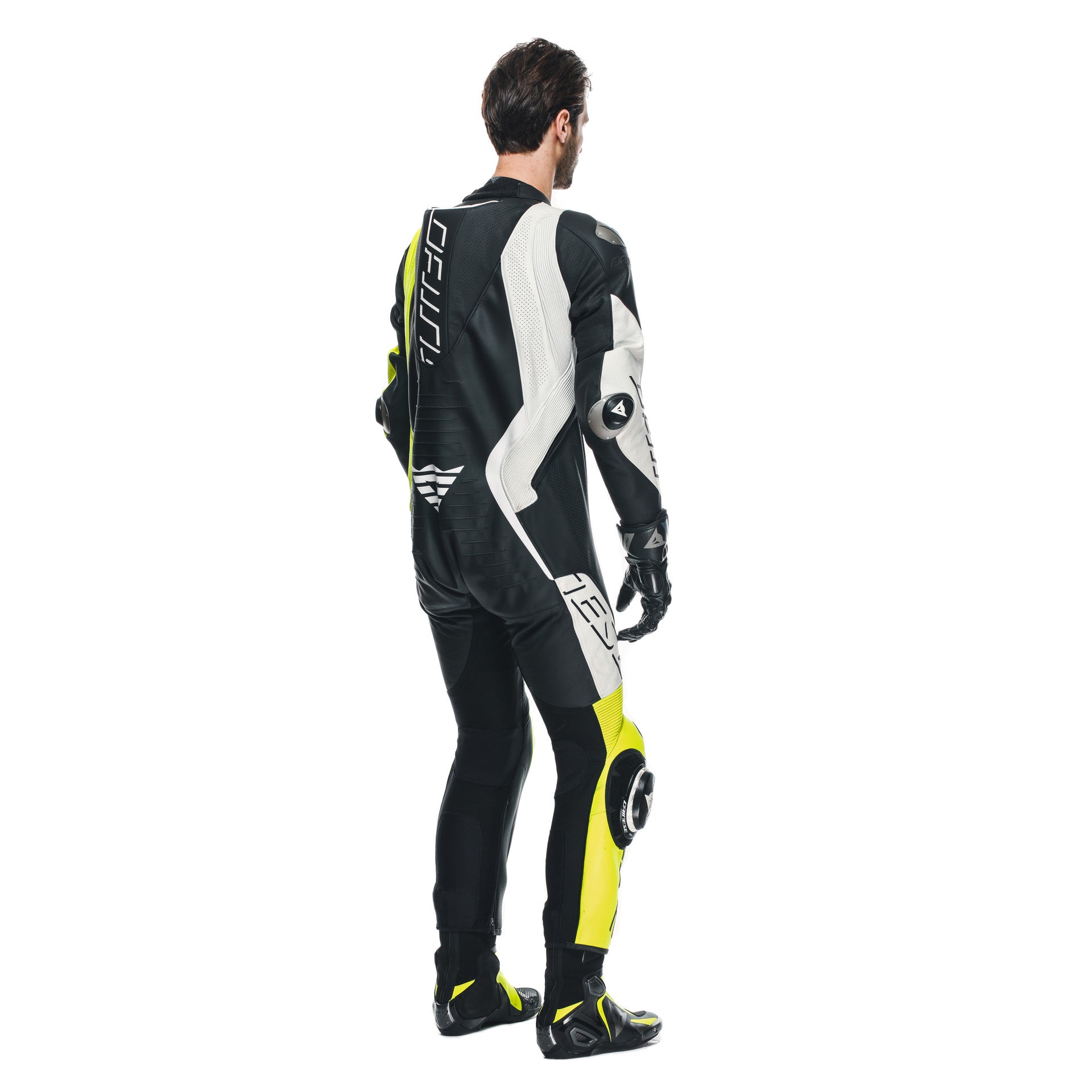 Dainese Audax D-ZIP fato de couro de uma peça – fato de corrida perfurado | Homens | Preto/Amarelo Neon 