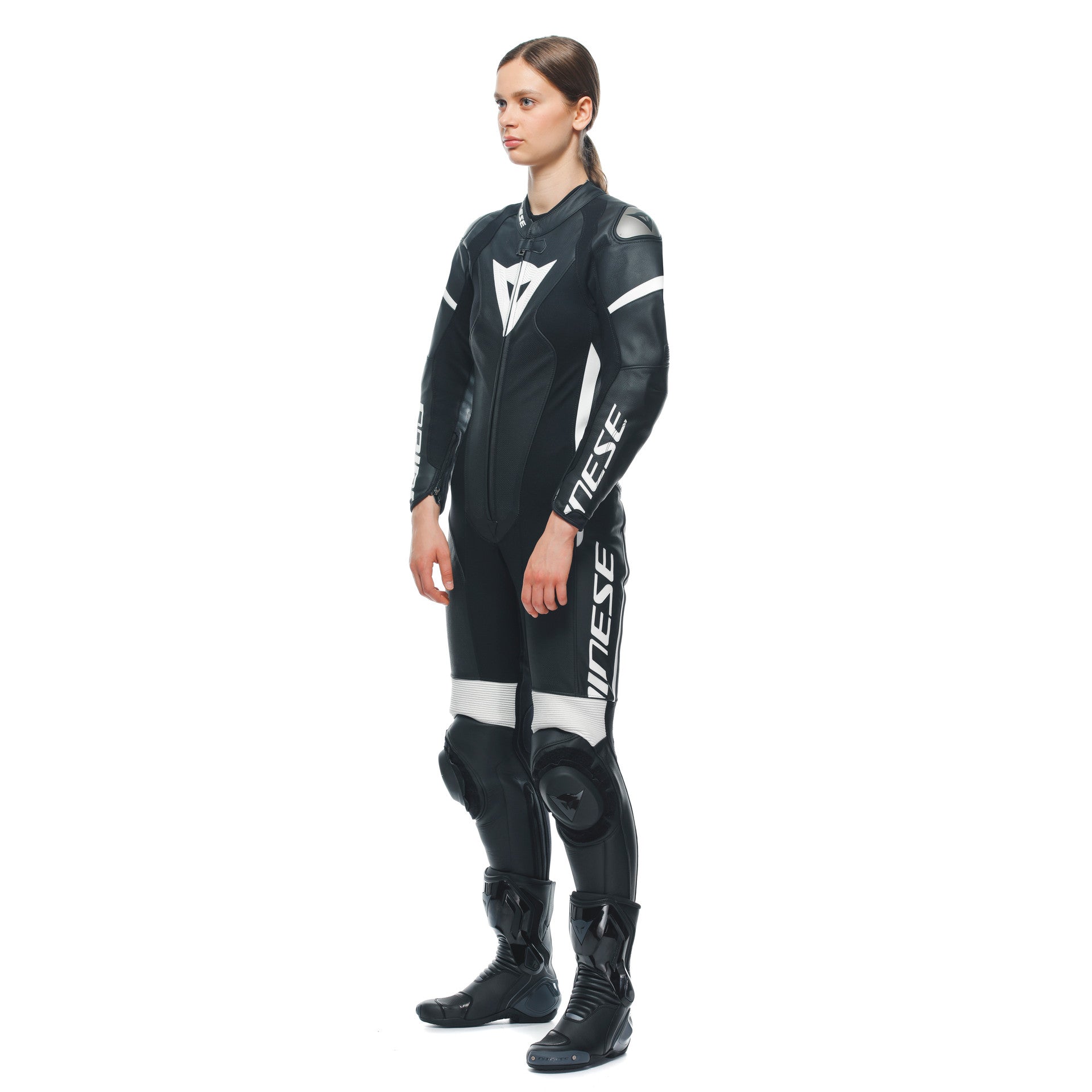 Dainese Grobnik Lady Macacão de Couro – Macacão de Corrida Perfurado | Mulheres | Preto/Branco 