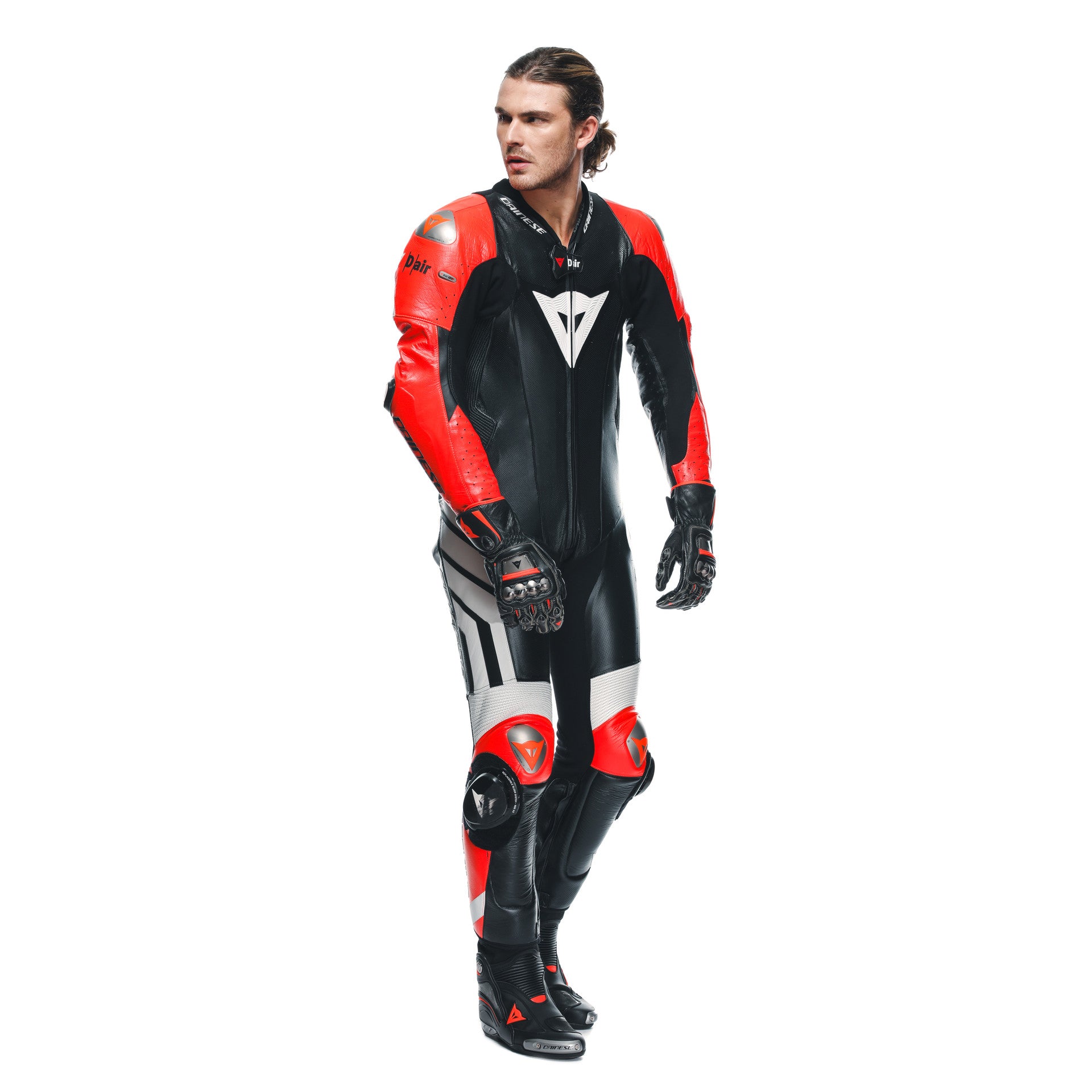 Dainese Mugello 3 D-AIR® one-piece leather combination-perforated airbag racing suit | Men | Black/red