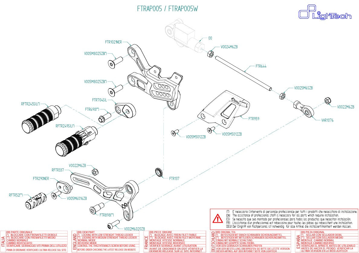 LighTech footrest system Aprilia RSV4/RF/RR/1100 Factory (17-26) FTRAP005/W 
