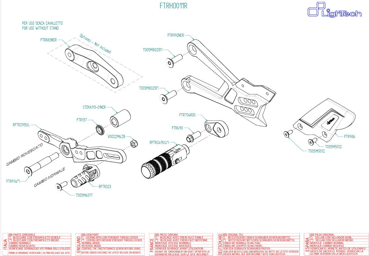 Footrest system R Lightech Honda CBR 1000 RR-R SC82 (20-25) Ftrho011r