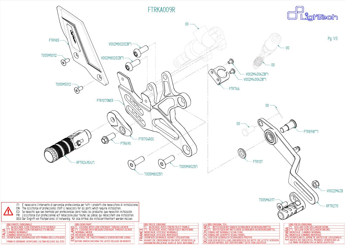 Sistema de pedais R LighTech com inversor Kawasaki ZX-6R/636/RR (05-25) FTRKA009R 