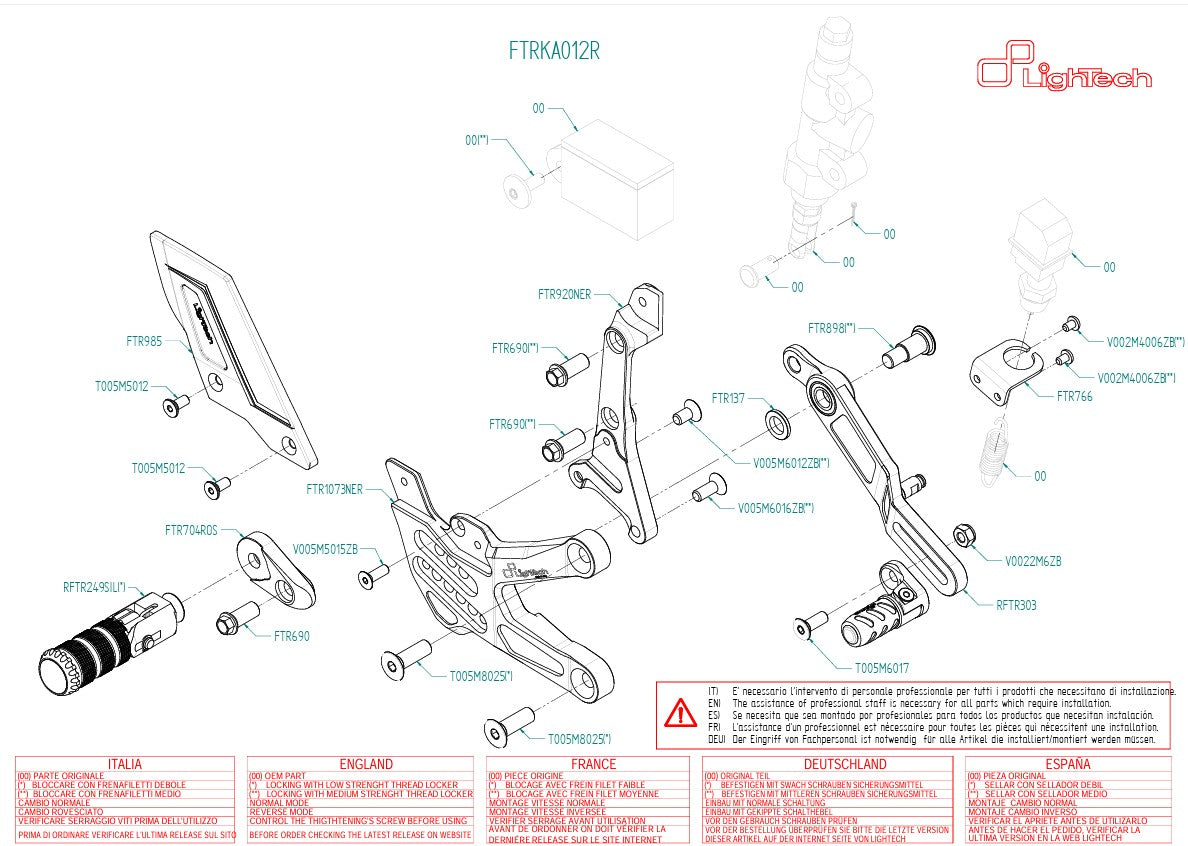 Footrest system R Lightech reversal circuit Kawasaki ZX-10 R/RR (21-25) FTRKA012R
