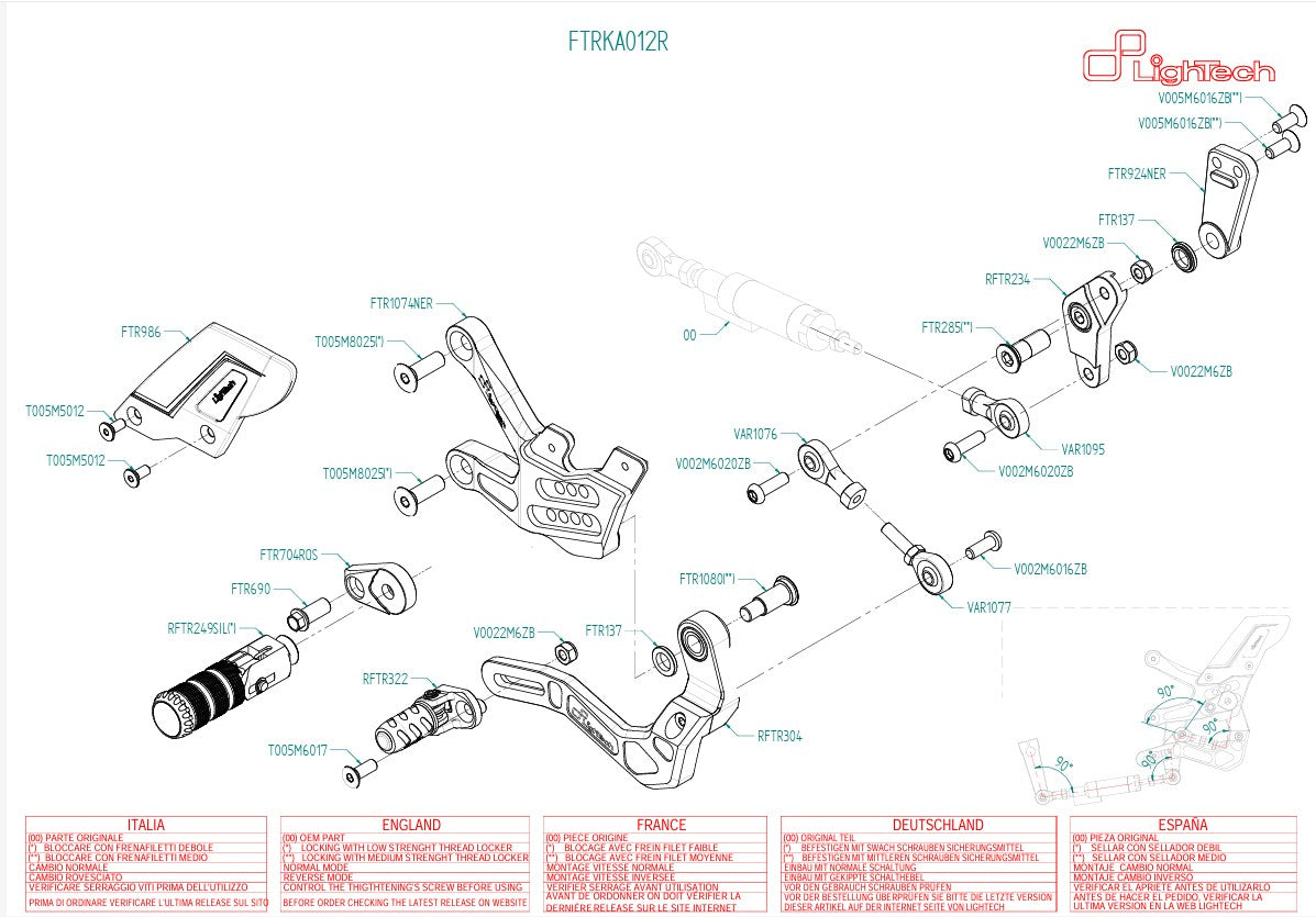 Footrest system R Lightech reversal circuit Kawasaki ZX-10 R/RR (21-25) FTRKA012R