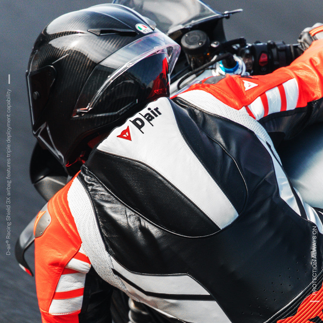 Dainese Mugello 3 D-AIR® one-piece leather combination-perforated airbag racing suit | Men | Black/red