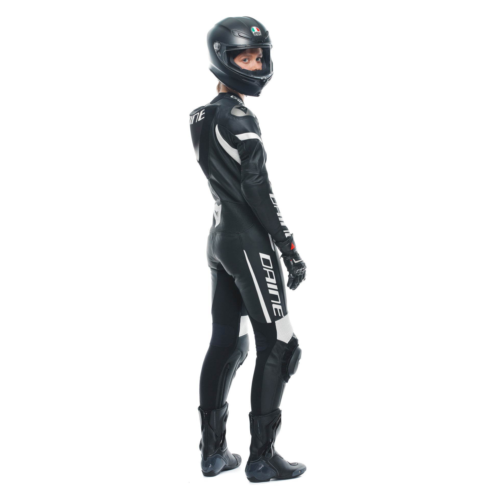 Dainese Grobnik Lady Macacão de Couro – Macacão de Corrida Perfurado | Mulheres | Preto/Branco 