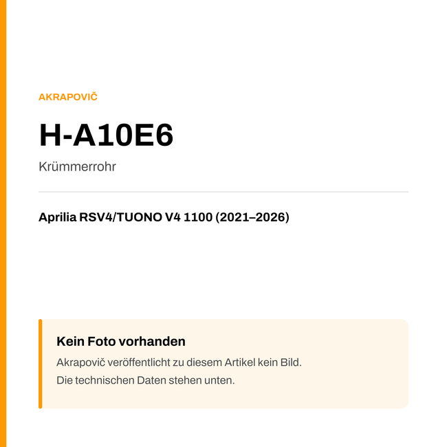 Akrapovic Krümmerrohr Aprilia RSV4 / TUONO V4 1100 (21-26) H-A10E6 — Platzhalter, kein Herstellerfoto verfügbar