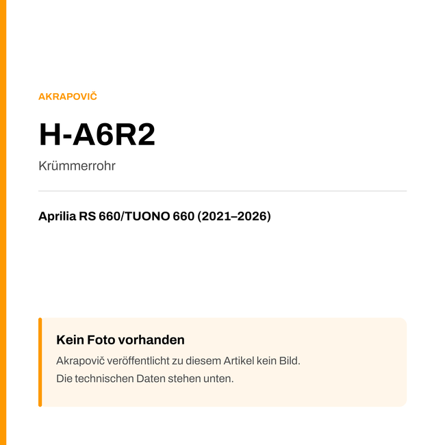 Akrapovic Krümmerrohr Aprilia RS 660 / TUONO 660 (21-26) H-A6R2 — Platzhalter, kein Herstellerfoto verfügbar