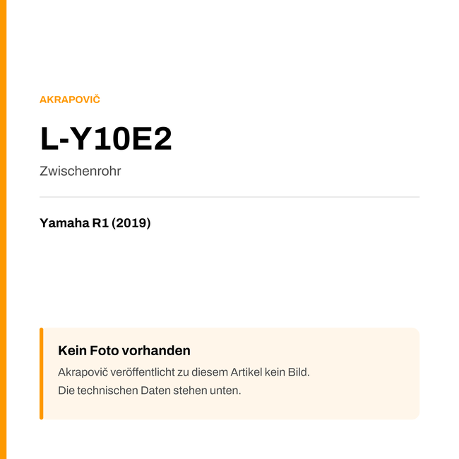 Akrapovic Zwischenrohr Yamaha R1 (19-19) L-Y10E2 — Platzhalter, kein Herstellerfoto verfügbar