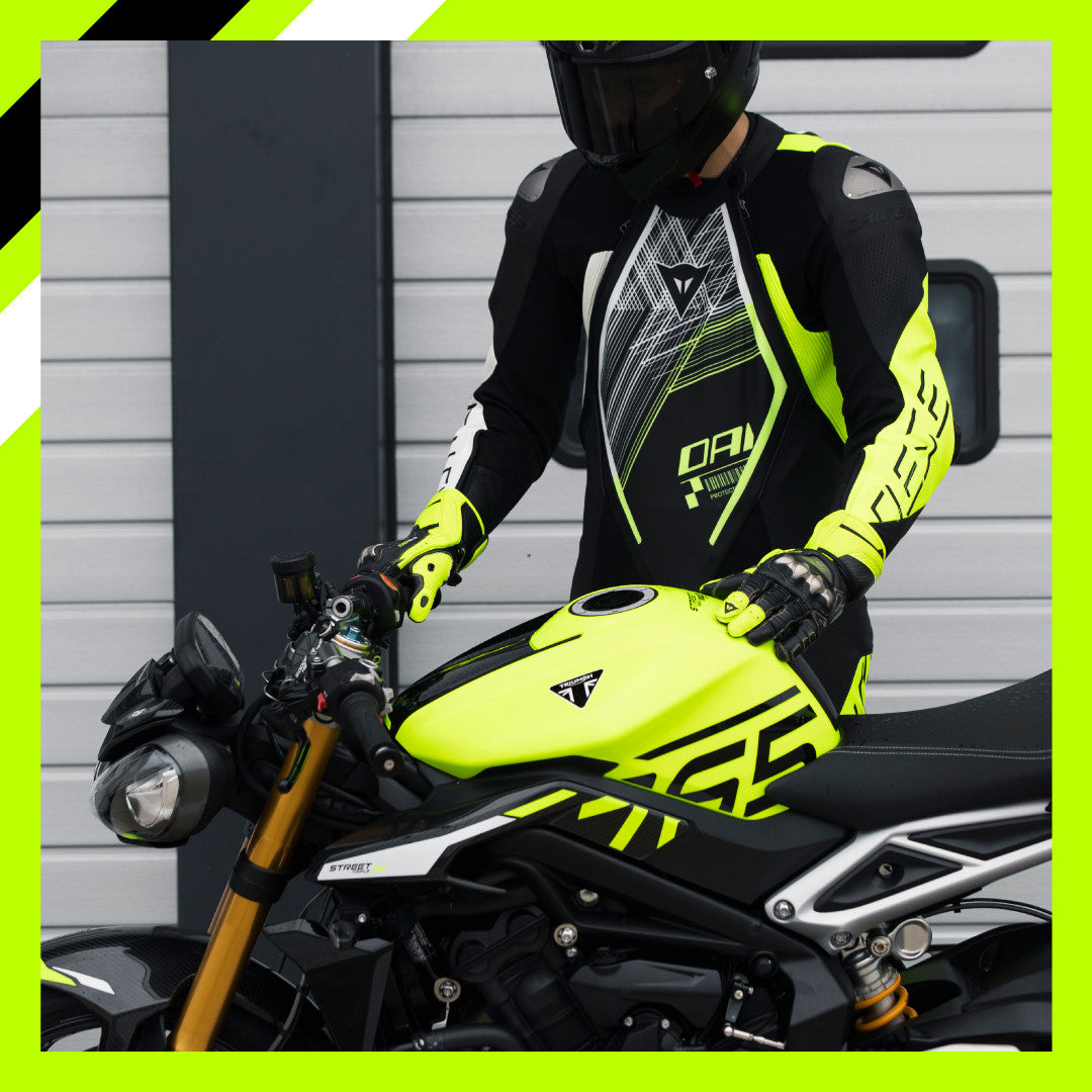 Dainese Audax D-ZIP fato de couro de uma peça – fato de corrida perfurado | Homens | Preto/Amarelo Neon 