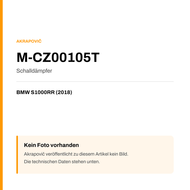Akrapovic Schalldämpfer BMW S1000RR (18-18) M-CZ00105T — Platzhalter, kein Herstellerfoto verfügbar