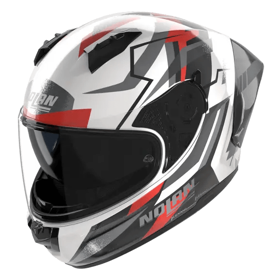 Capacete Nolan N60-6 Sport Corsa Branco / Preto / Vermelho / Acabamento Metálico 356 