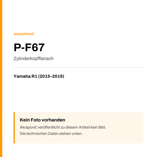 Akrapovic Zylinderkopfflansch Yamaha R1 (15-19) P-F67 — Platzhalter, kein Herstellerfoto verfügbar