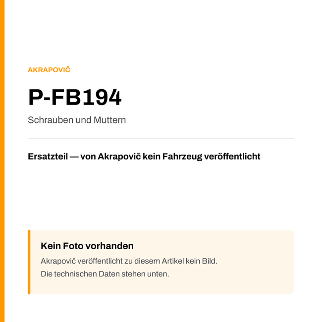 Akrapovic Schrauben und Muttern P-FB194 — Platzhalter, kein Herstellerfoto verfügbar