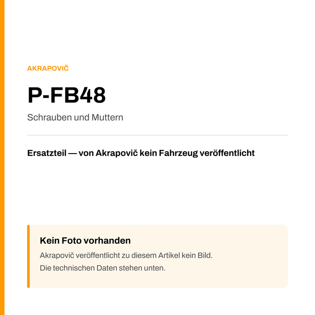 Akrapovic Schrauben und Muttern P-FB48 — Platzhalter, kein Herstellerfoto verfügbar