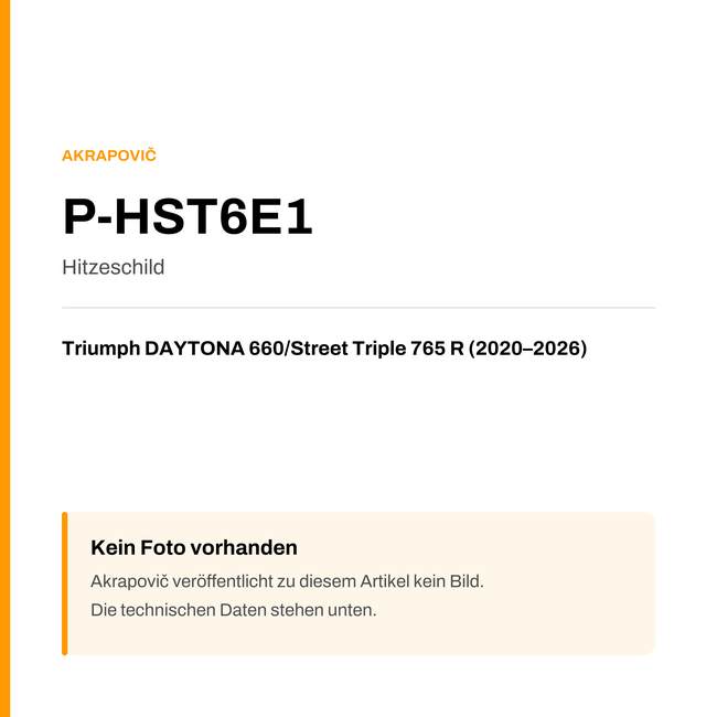 Akrapovic Hitzeschild Triumph DAYTONA 660 / Street Triple 765 R (20-26) P-HST6E1 — Platzhalter, kein Herstellerfoto verfügbar