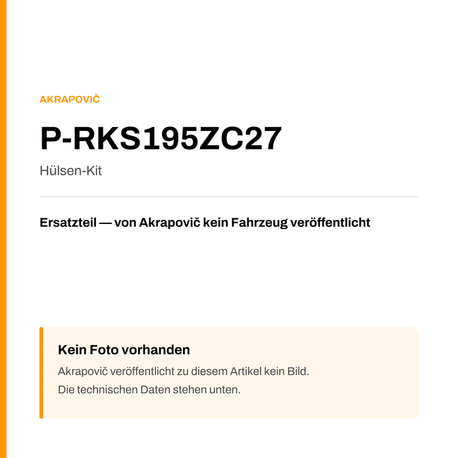 Akrapovic Hülsen-Kit P-RKS195ZC27 — Platzhalter, kein Herstellerfoto verfügbar