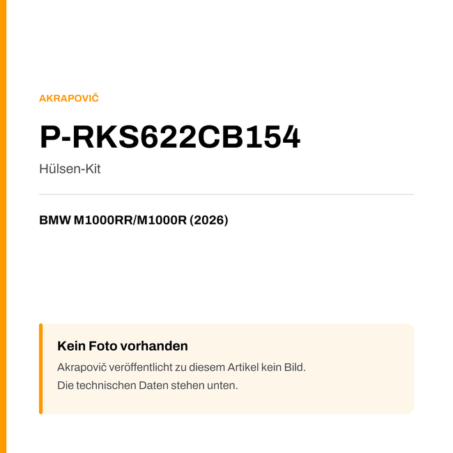 Akrapovic Hülsen-Kit BMW M1000RR / M1000R (26-26) P-RKS622CB154 — Platzhalter, kein Herstellerfoto verfügbar