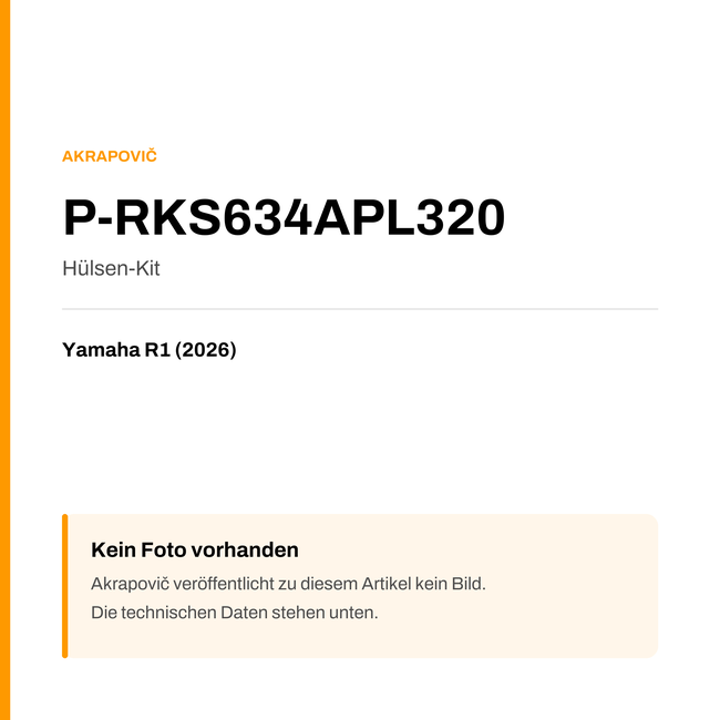 Akrapovic Hülsen-Kit Yamaha R1 (26-26) P-RKS634APL320 — Platzhalter, kein Herstellerfoto verfügbar