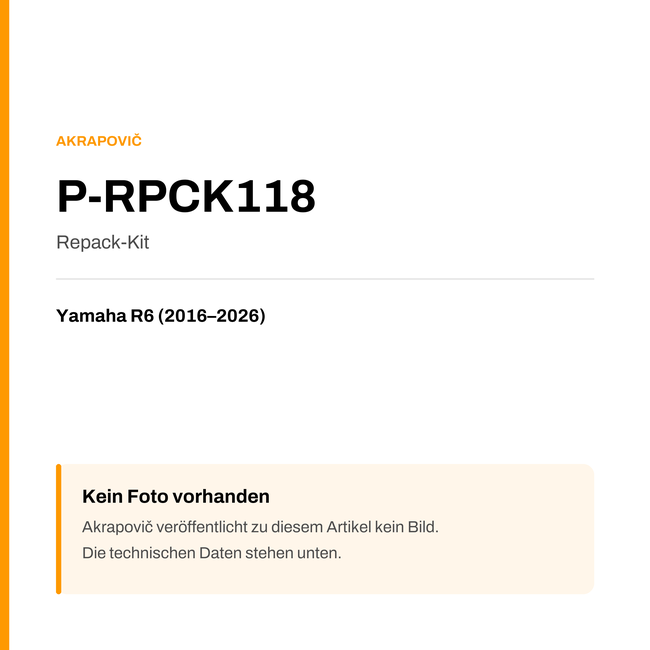 Akrapovic Repack-Kit Yamaha R6 (16-26) P-RPCK118 — Platzhalter, kein Herstellerfoto verfügbar